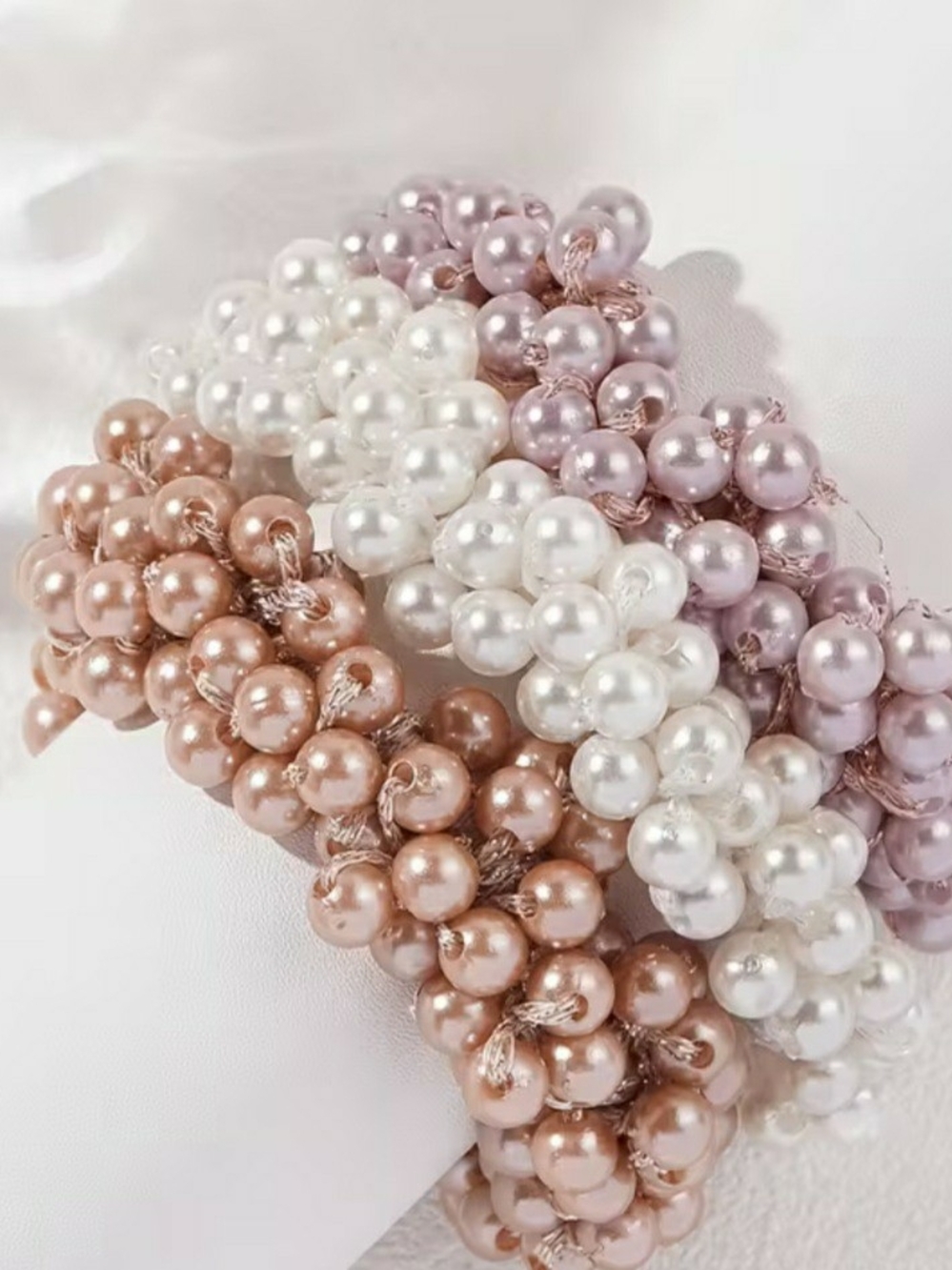 Cluster Pearl Stretch  Hair Ties Trio - White, Rose Gold, Lavender
